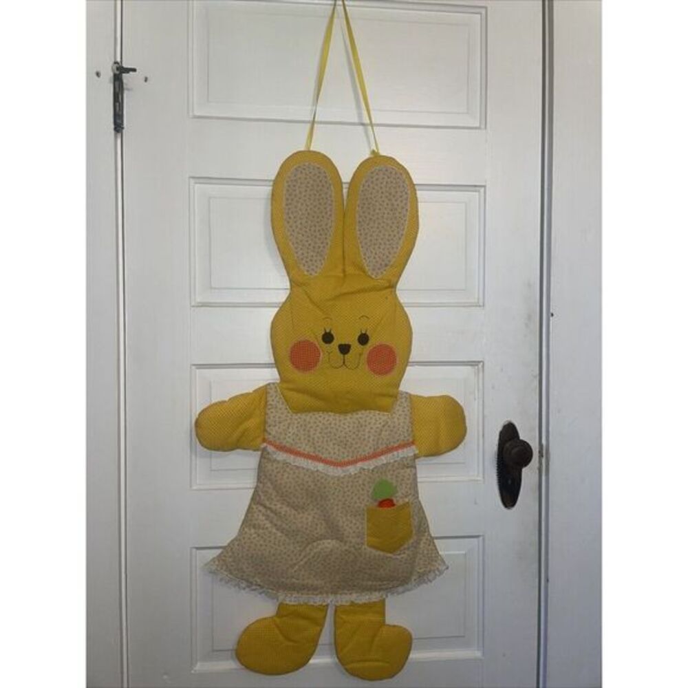 Vtg Baby Bunny Rabbit Fabric plush nursery wall art Judi's Heirloom Has CARROT!!